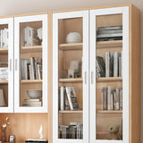 French Style Glass Doors Closed Back Wood Tall Bookcase Image - 13