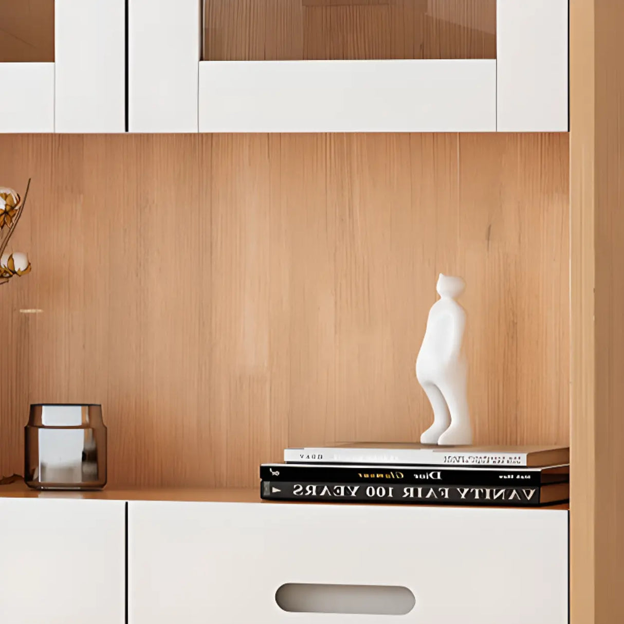 French Style Glass Doors Closed Back Wood Tall Bookcase Image - 14