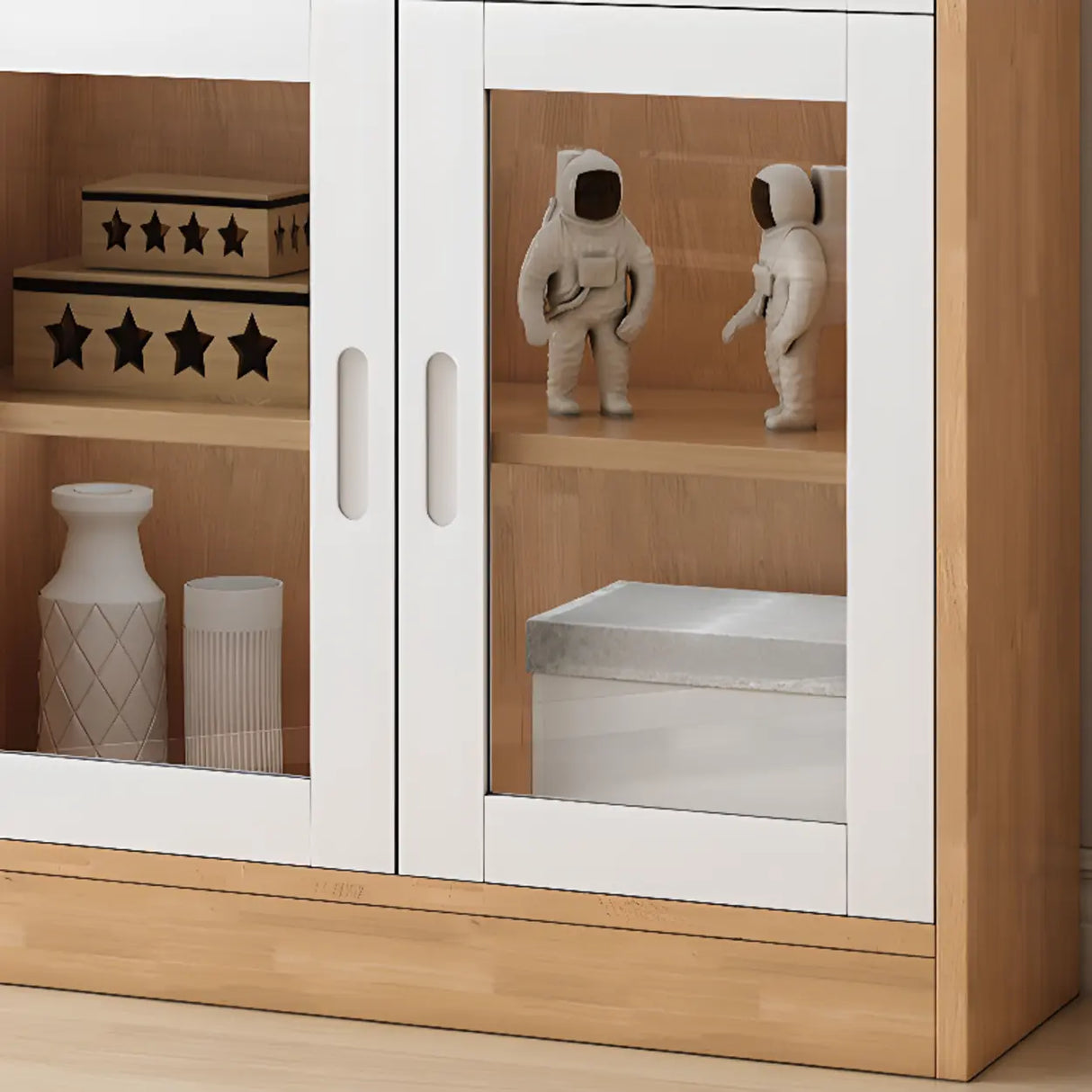 French Style Glass Doors Closed Back Wood Tall Bookcase Image - 18