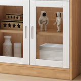French Style Glass Doors Closed Back Wood Tall Bookcase Image - 18