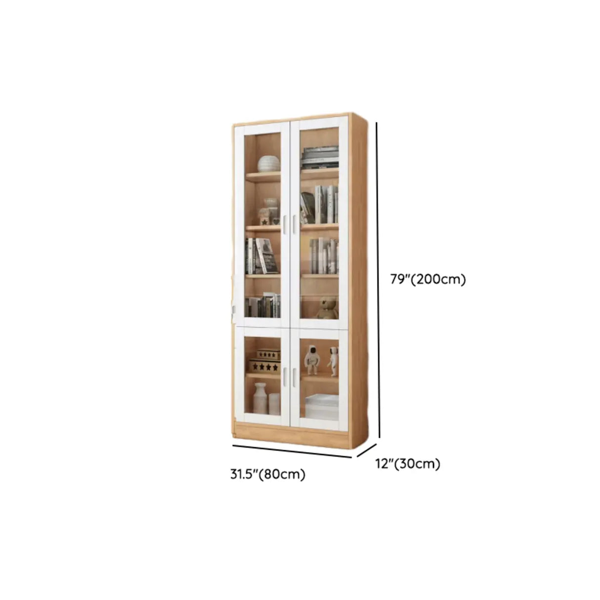 French Style Glass Doors Closed Back Wood Tall Bookcase 