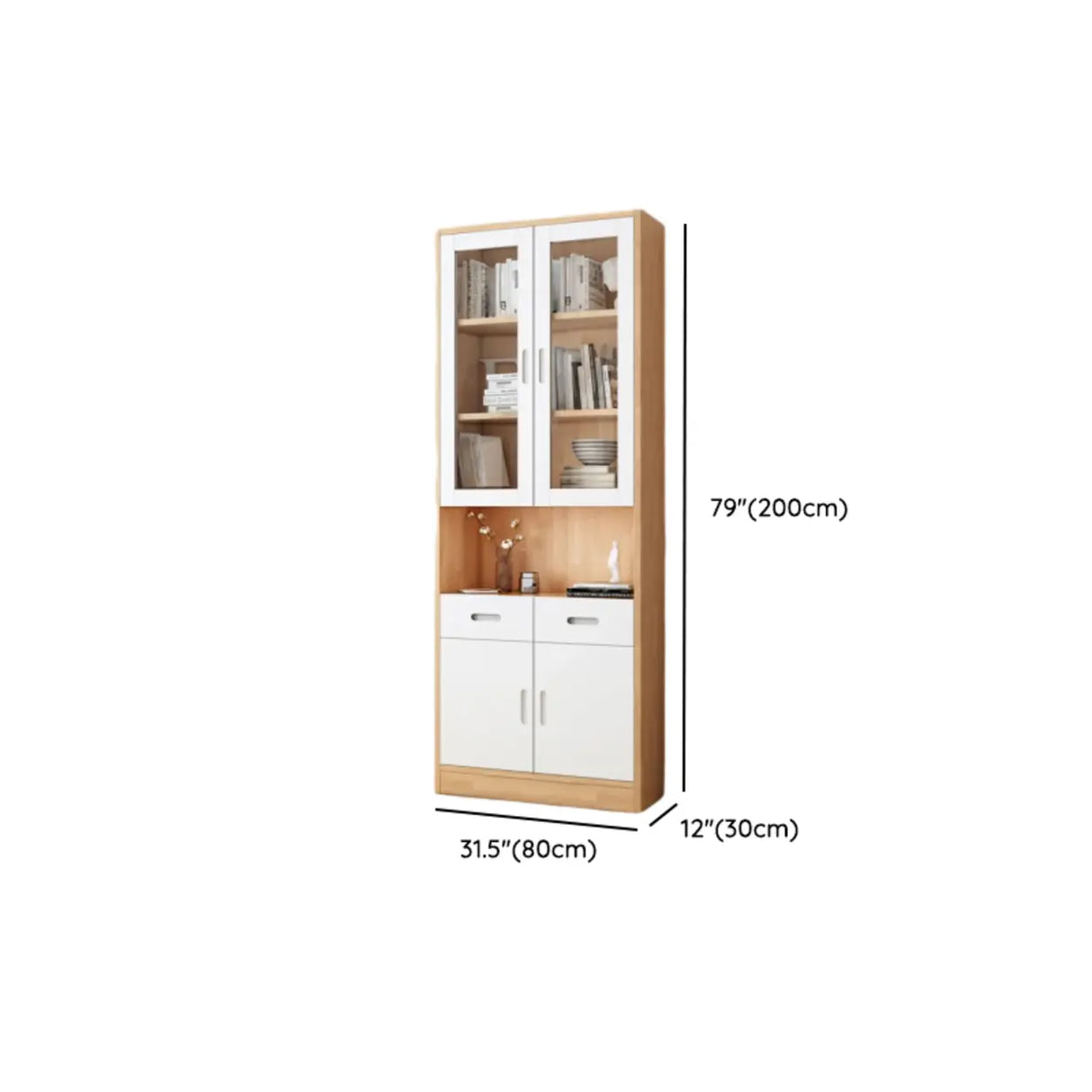 French Style Glass Doors Closed Back Wood Tall Bookcase Image - 20