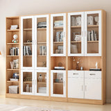 French Style Glass Doors Closed Back Wood Tall Bookcase Image - 4