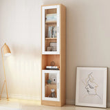 French Style Glass Doors Closed Back Wood Tall Bookcase Image - 5