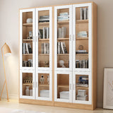 French Style Glass Doors Closed Back Wood Tall Bookcase Image - 8