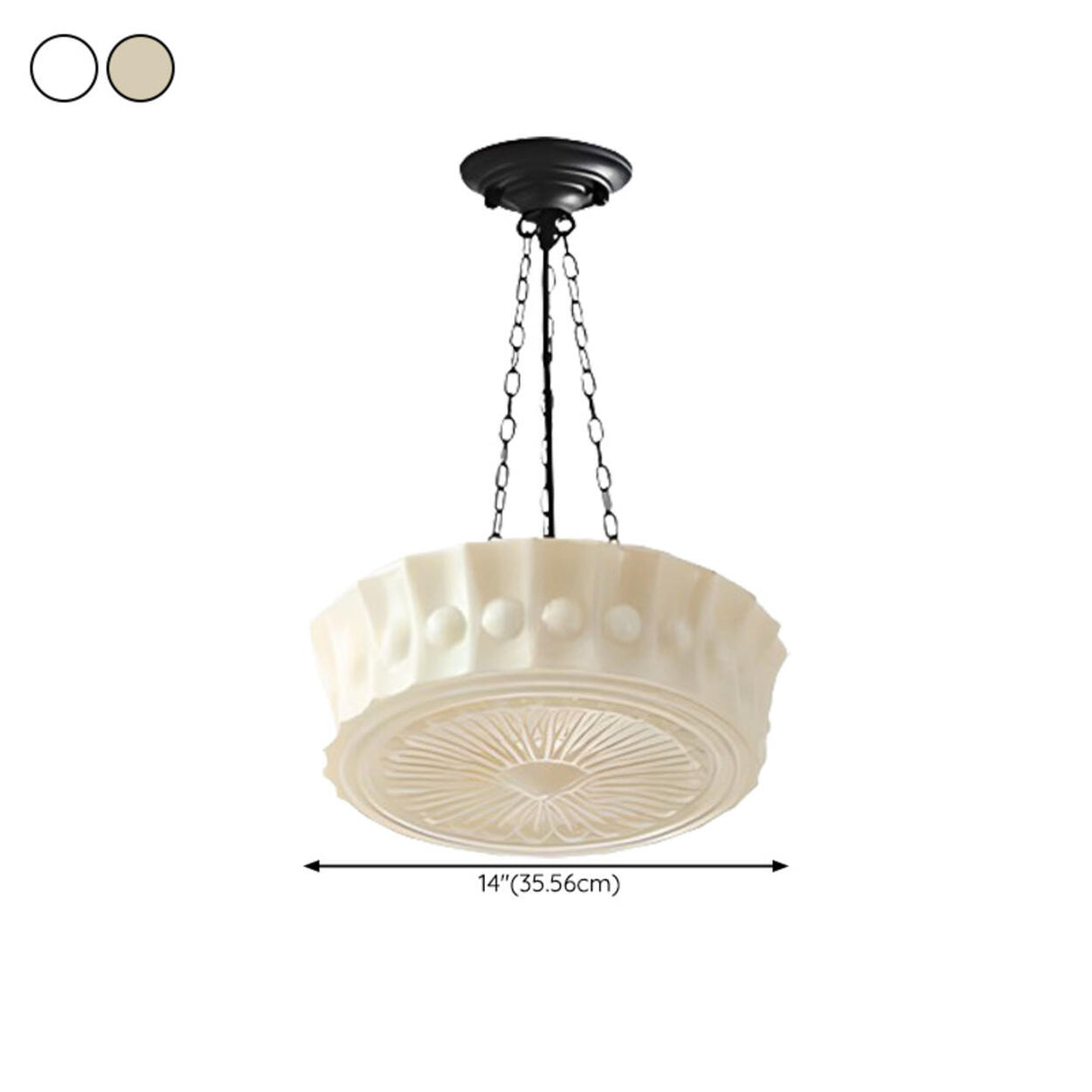 French Vintage White Glass Ceramic Cylinder Chandelier 