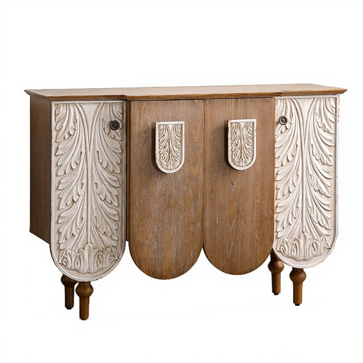 French Vintage Wood Embossed Entryway Console Table with Storage Image - 5