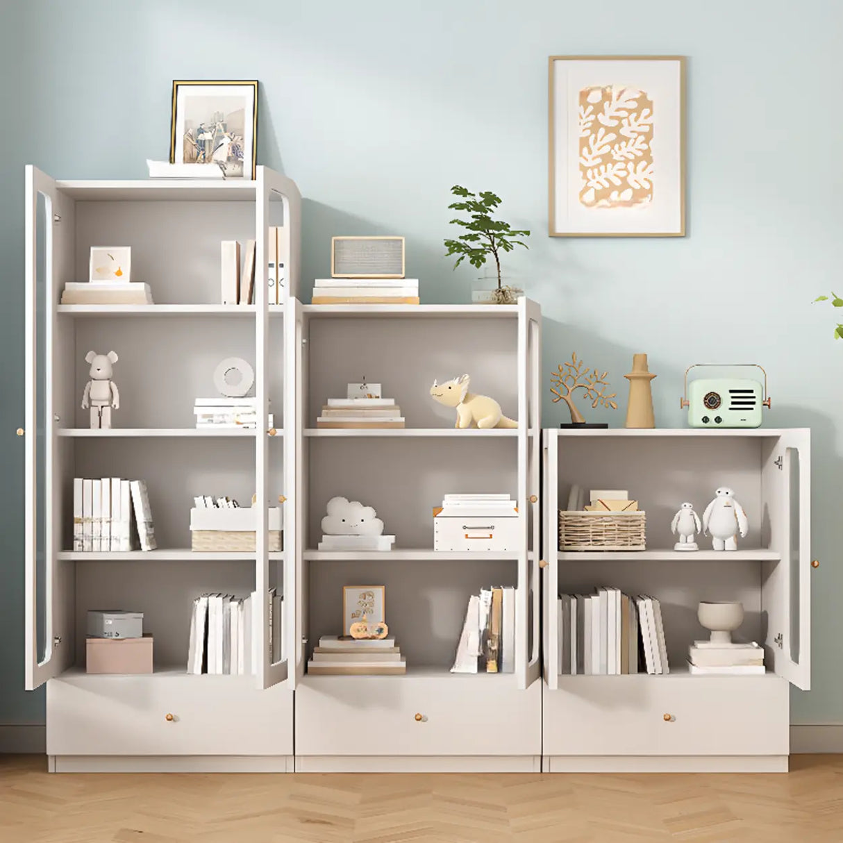 French Wood White Minimalist Square Storage Bookcase Image - 4