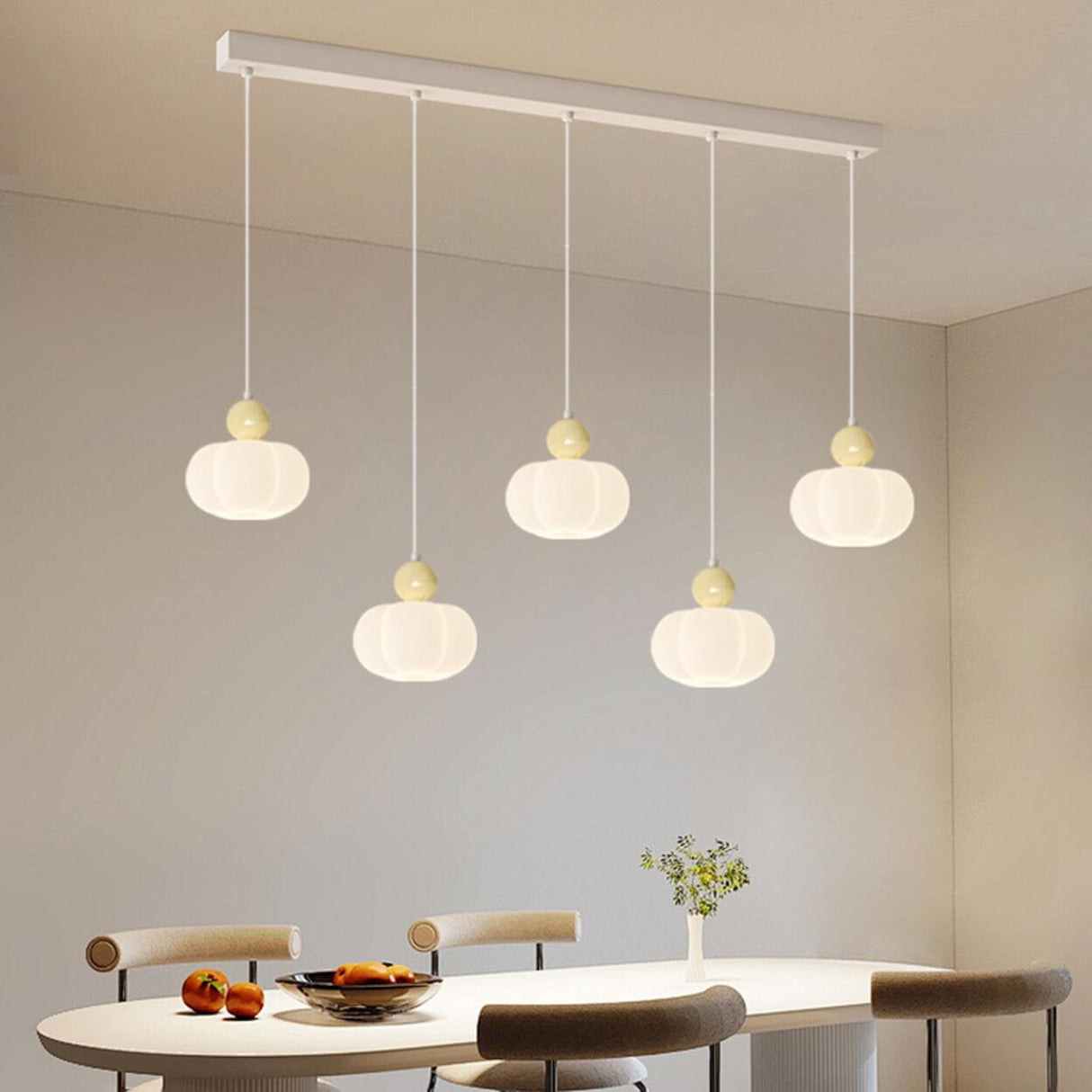Fresh 3-Light White Pumpkin Island Pendant Light Image - 4