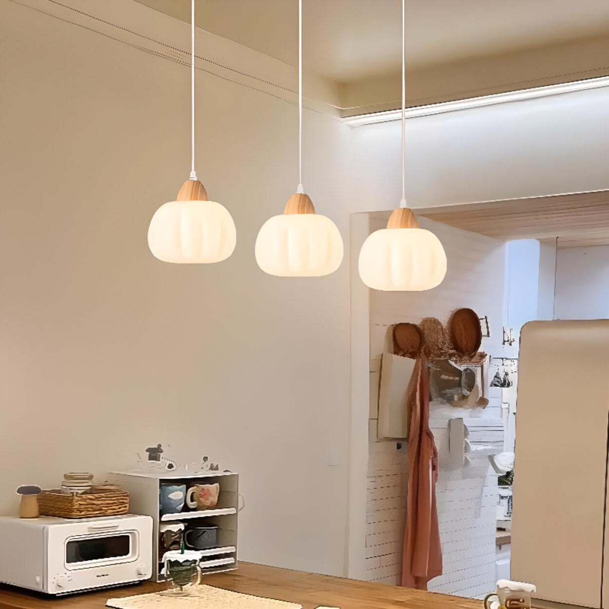 Fresh 3-Light White Pumpkin Island Pendant Light Image - 6