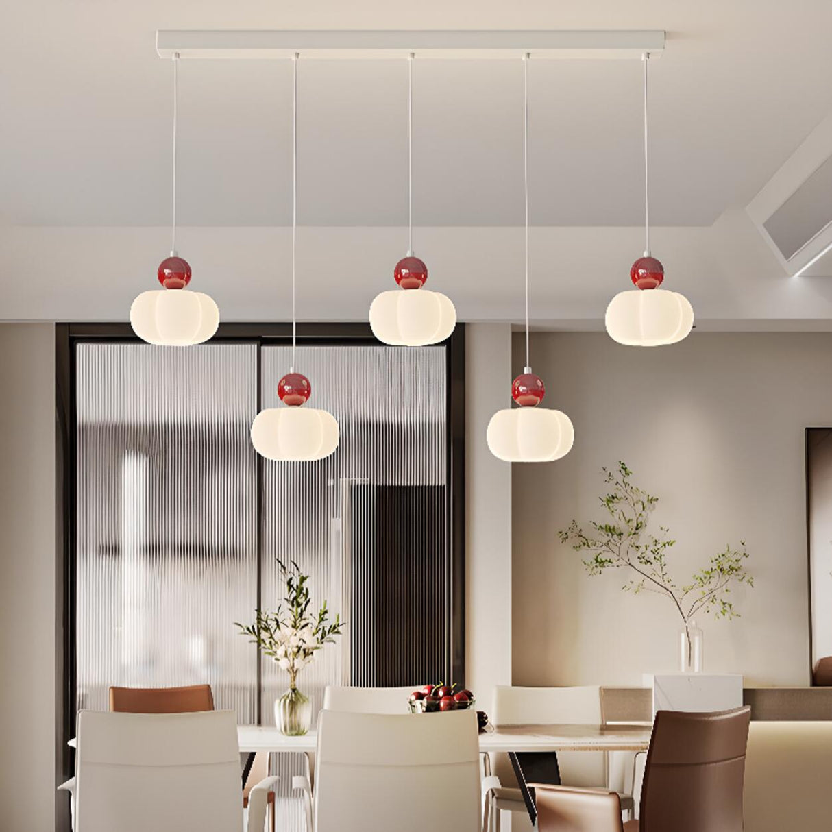 Fresh 3-Light White Pumpkin Island Pendant Light Image - 8