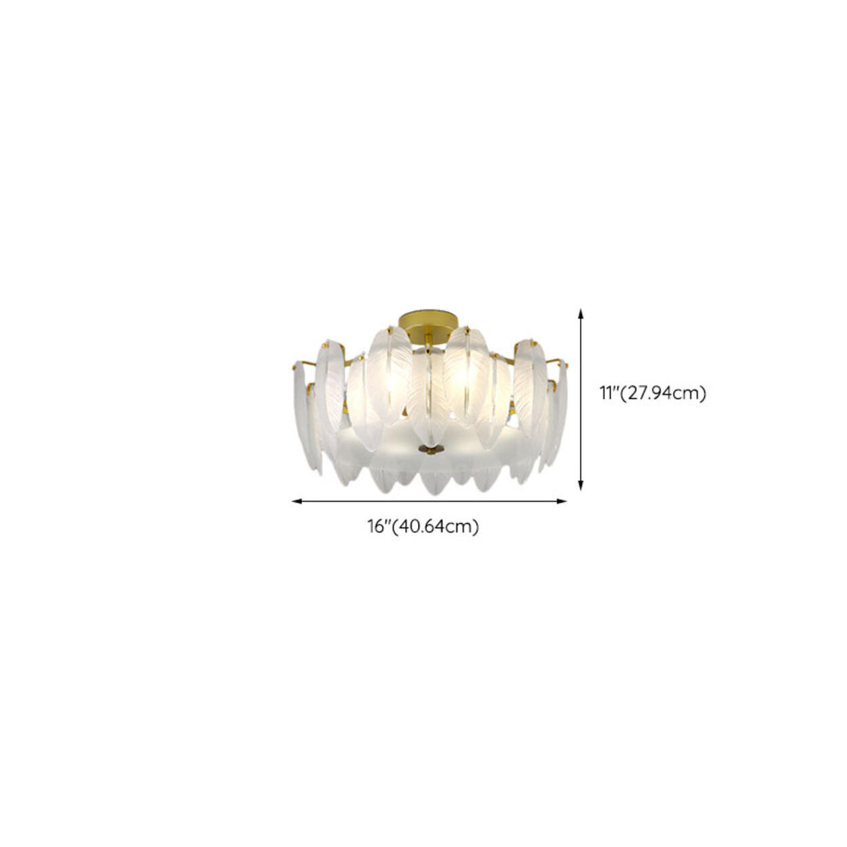 Frosted Feather Drum Crystal Semi-Flush Mount Light 