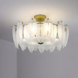 Frosted Feather Drum Crystal Semi-Flush Mount Light Image - 7