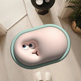 Fun Cartoon Face Oval Rubber Green Anti-Slip Area Rug Image - 4