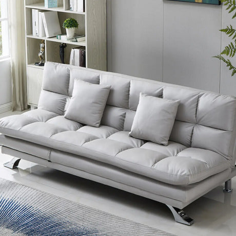 Functional Leather Biscuit Back Armless Futon Sofa Image - 1