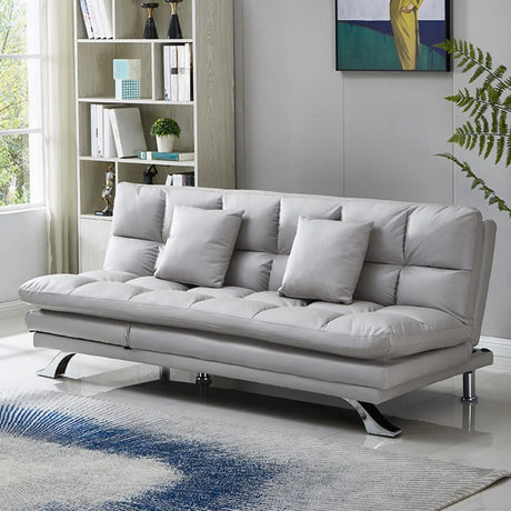 Functional Leather Biscuit Back Armless Futon Sofa Image - 2