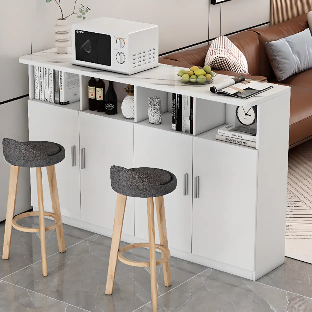 Functional Storage Console Table with Cabinets and Shelves Image - 12