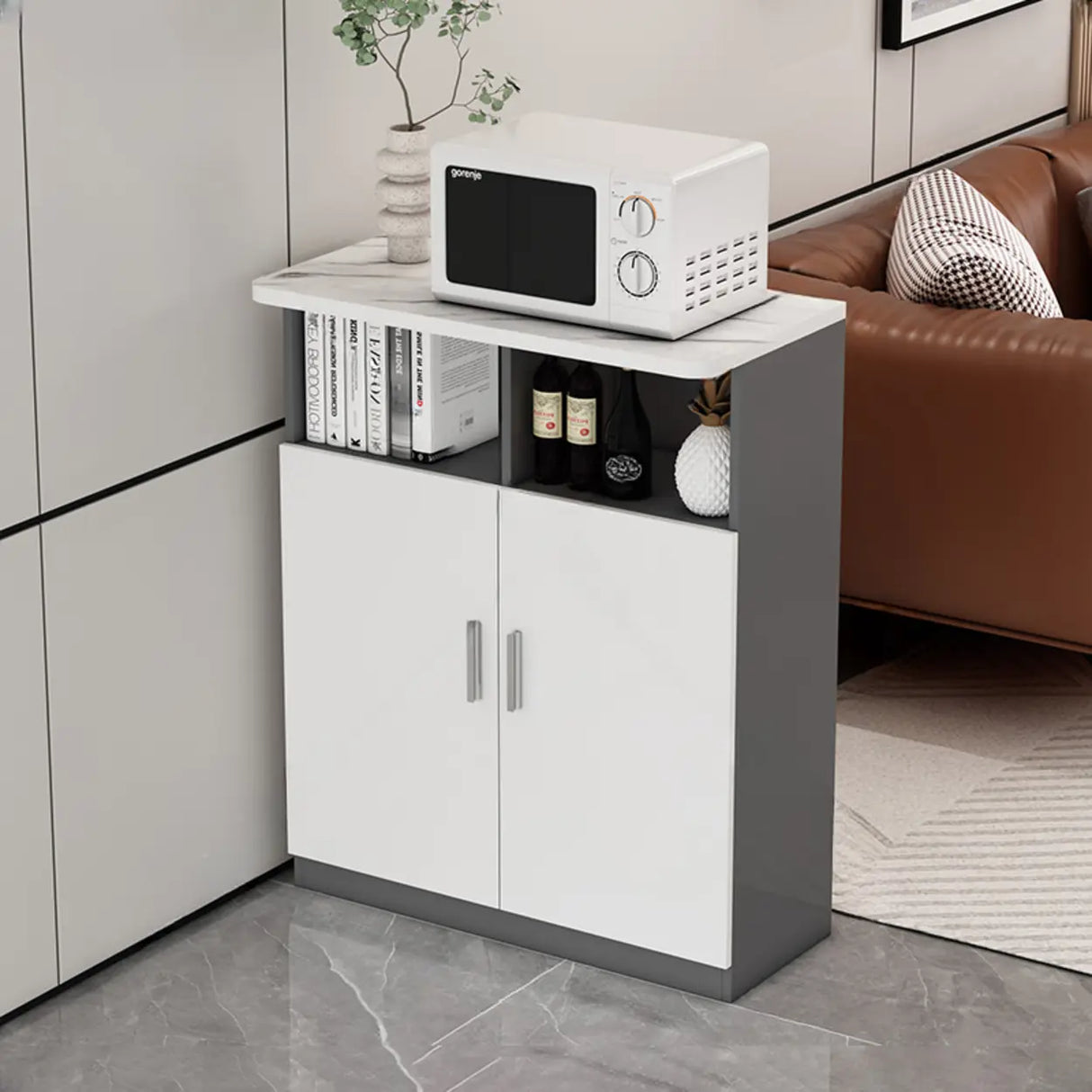 Functional Storage Console Table with Cabinets and Shelves Image - 3