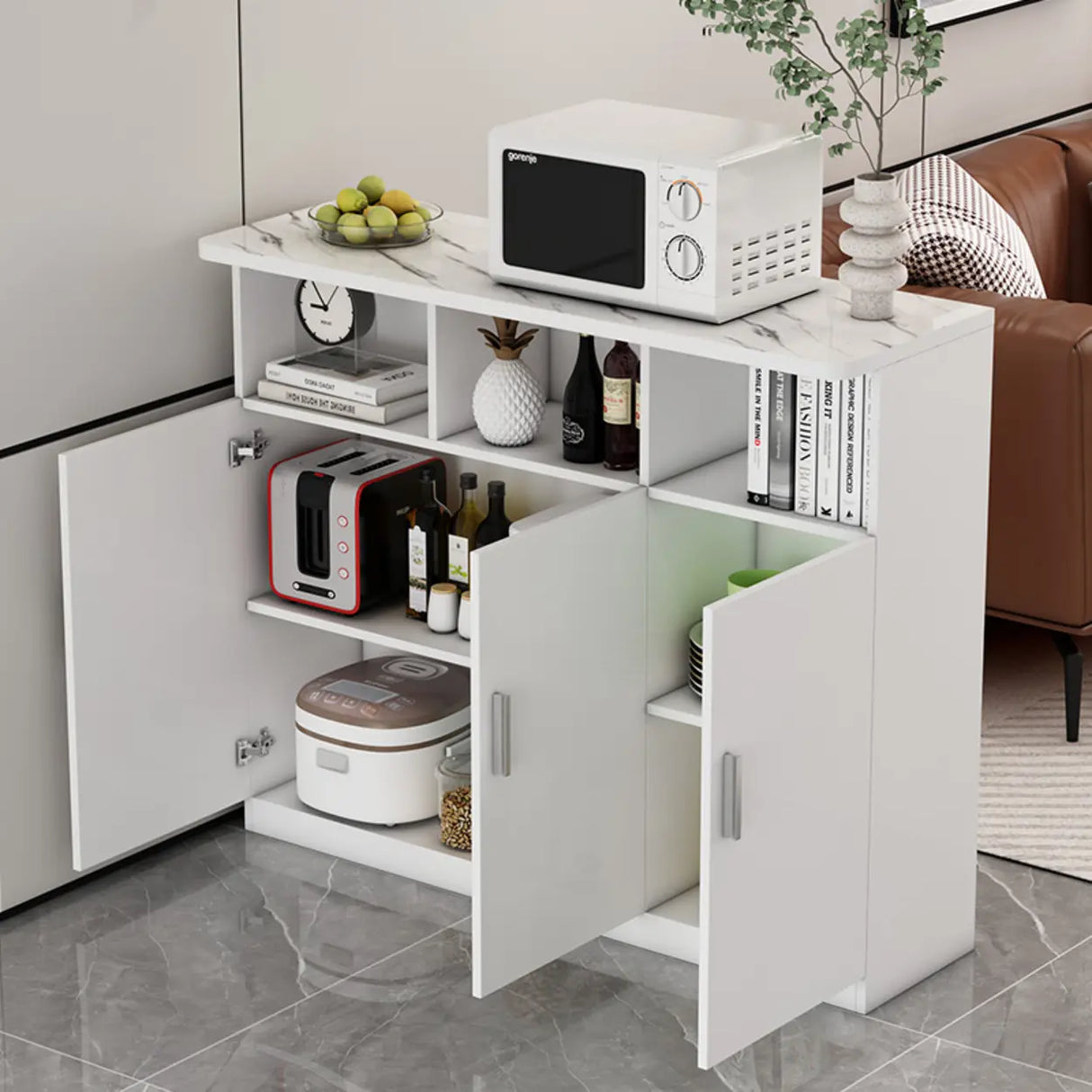 Functional Storage Console Table with Cabinets and Shelves Image - 4