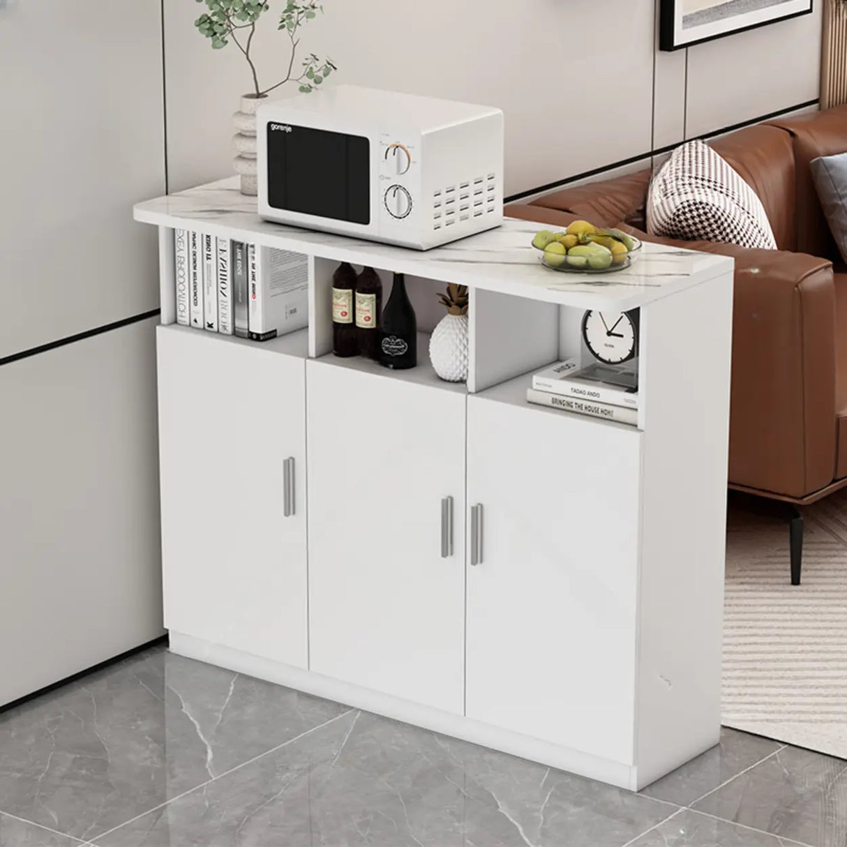 Functional Storage Console Table with Cabinets and Shelves Image - 5