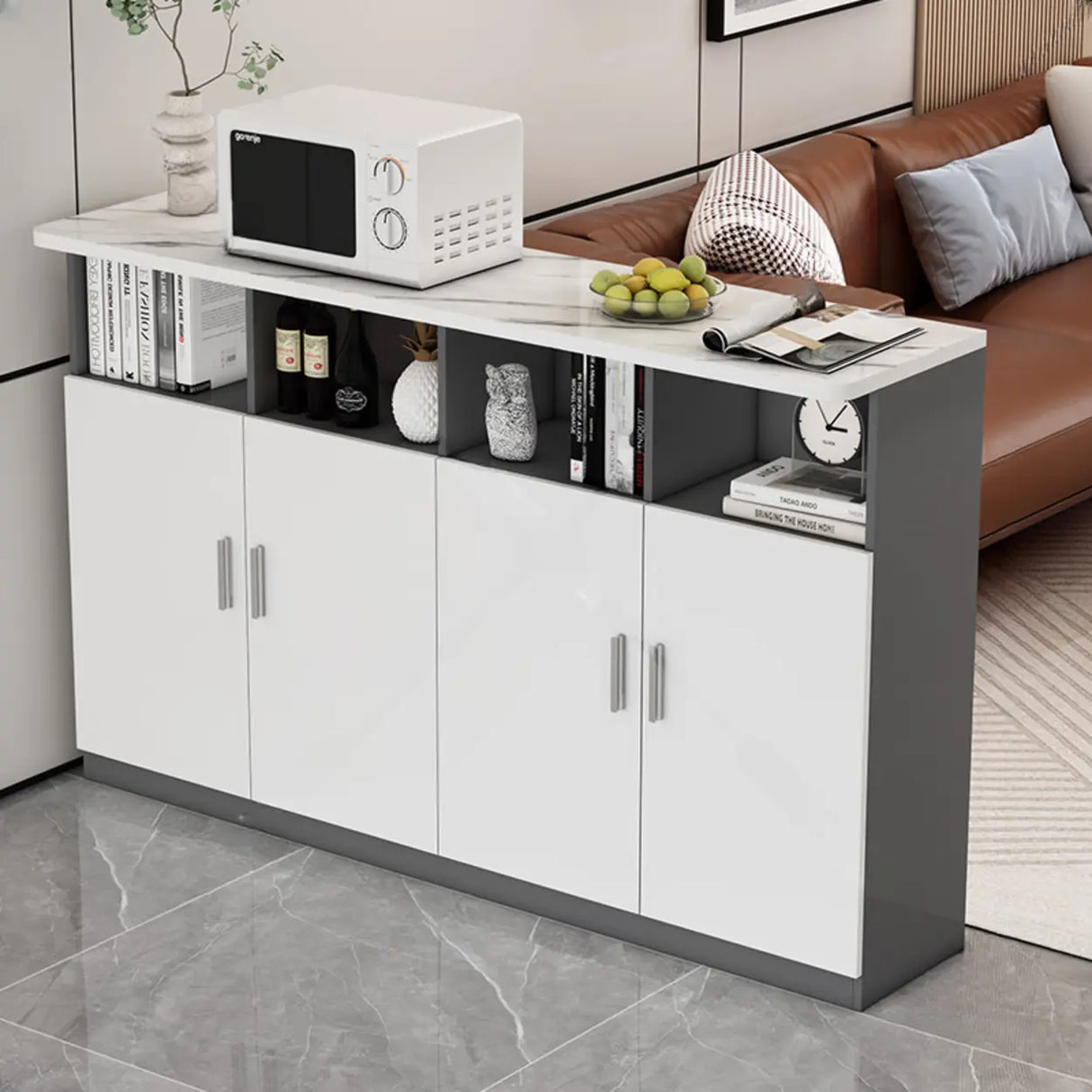 Functional Storage Console Table with Cabinets and Shelves Image - 7