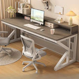 Functional White Wood Rectangle Double Computer Desk Image - 17