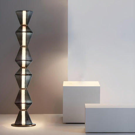 Futuristic Stacked Cone Design Black Floor Lamp Image - 2