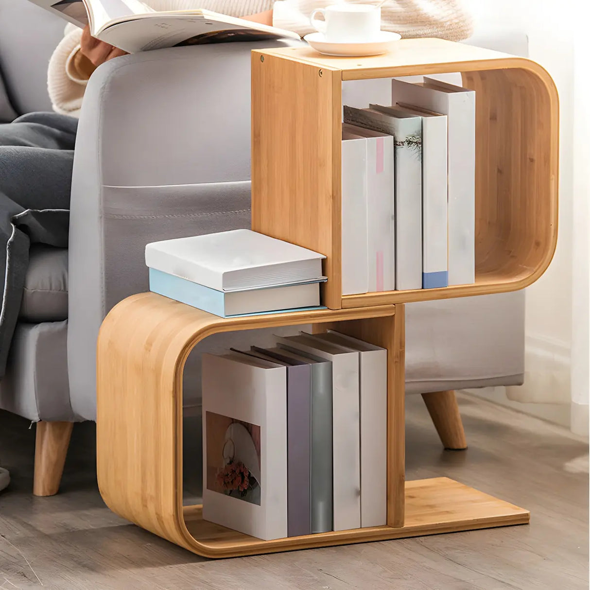 Geometric Bamboo Open Back Storage Bookcase Natural Image - 2