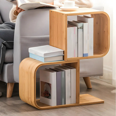 Geometric Bamboo Open Back Storage Bookcase Natural Image - 2