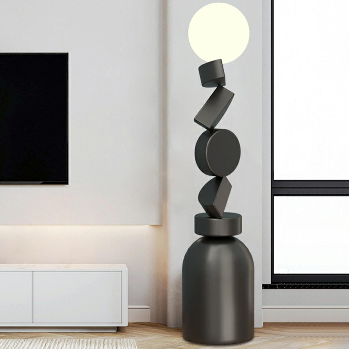 Geometric Block Stacked Modern Sculptural Floor Lamp Image - 4