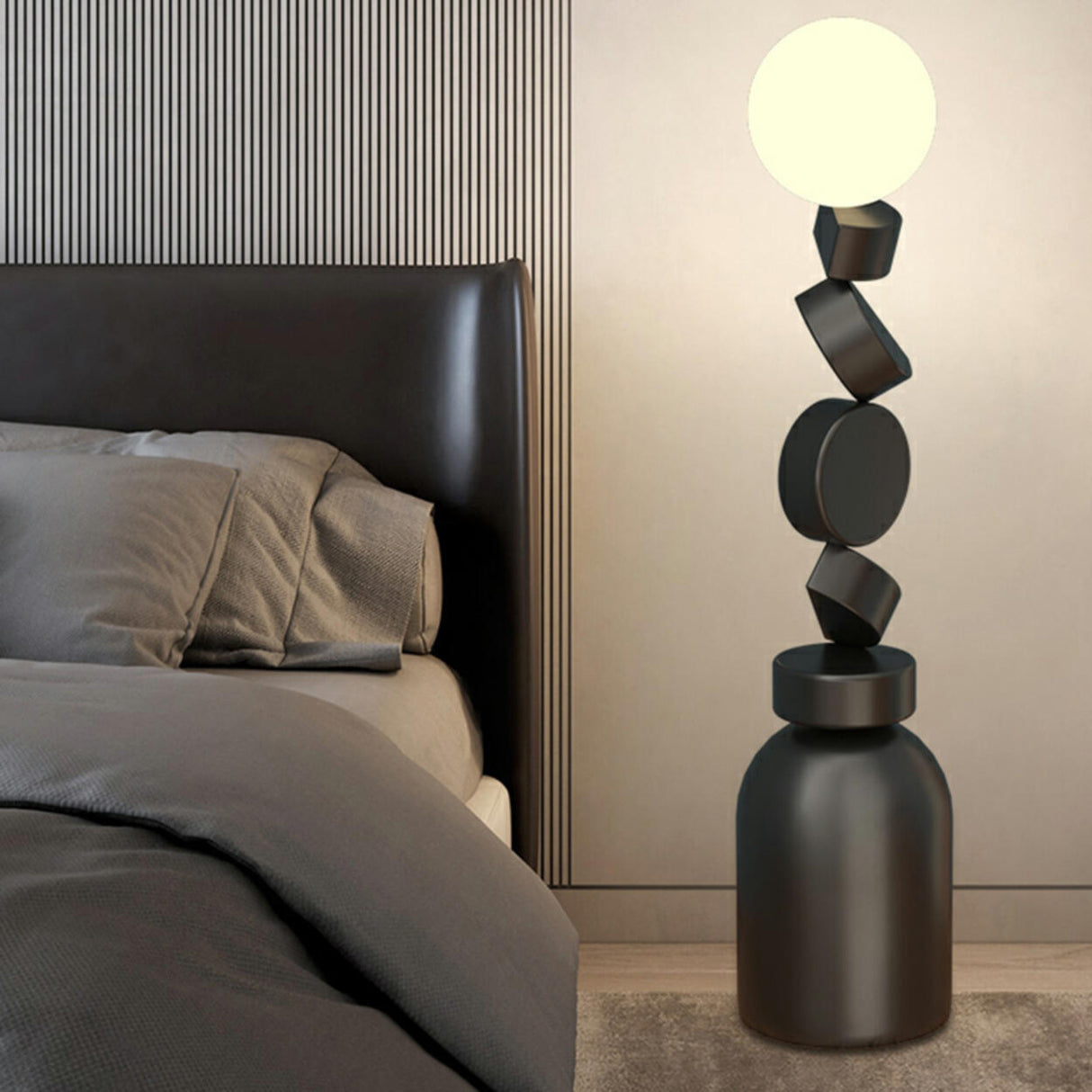 Geometric Block Stacked Modern Sculptural Floor Lamp Image - 9