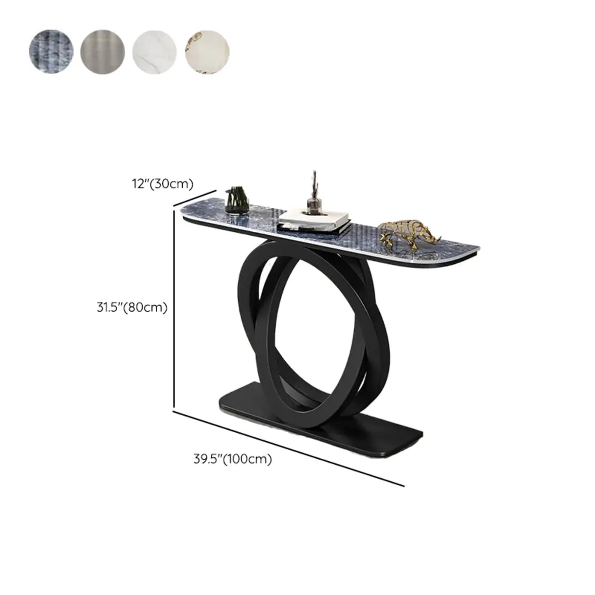 Geometric Half-Circle Marble Black Hall Console Table 