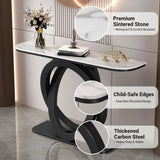 Geometric Half-Circle Marble Black Hall Console Table Image - 30