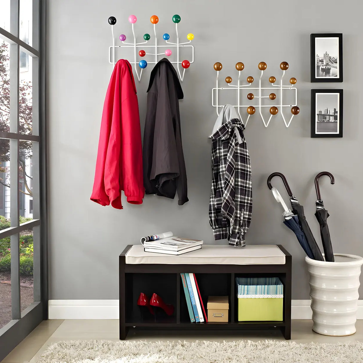 Geometric Metal Large Wall Mounted Coat Rack with Hooks Image - 2