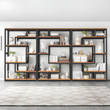 Geometric Metal Wood Black Large Open Back Bookcase Image - 15