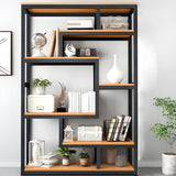 Geometric Metal Wood Black Large Open Back Bookcase Image - 4