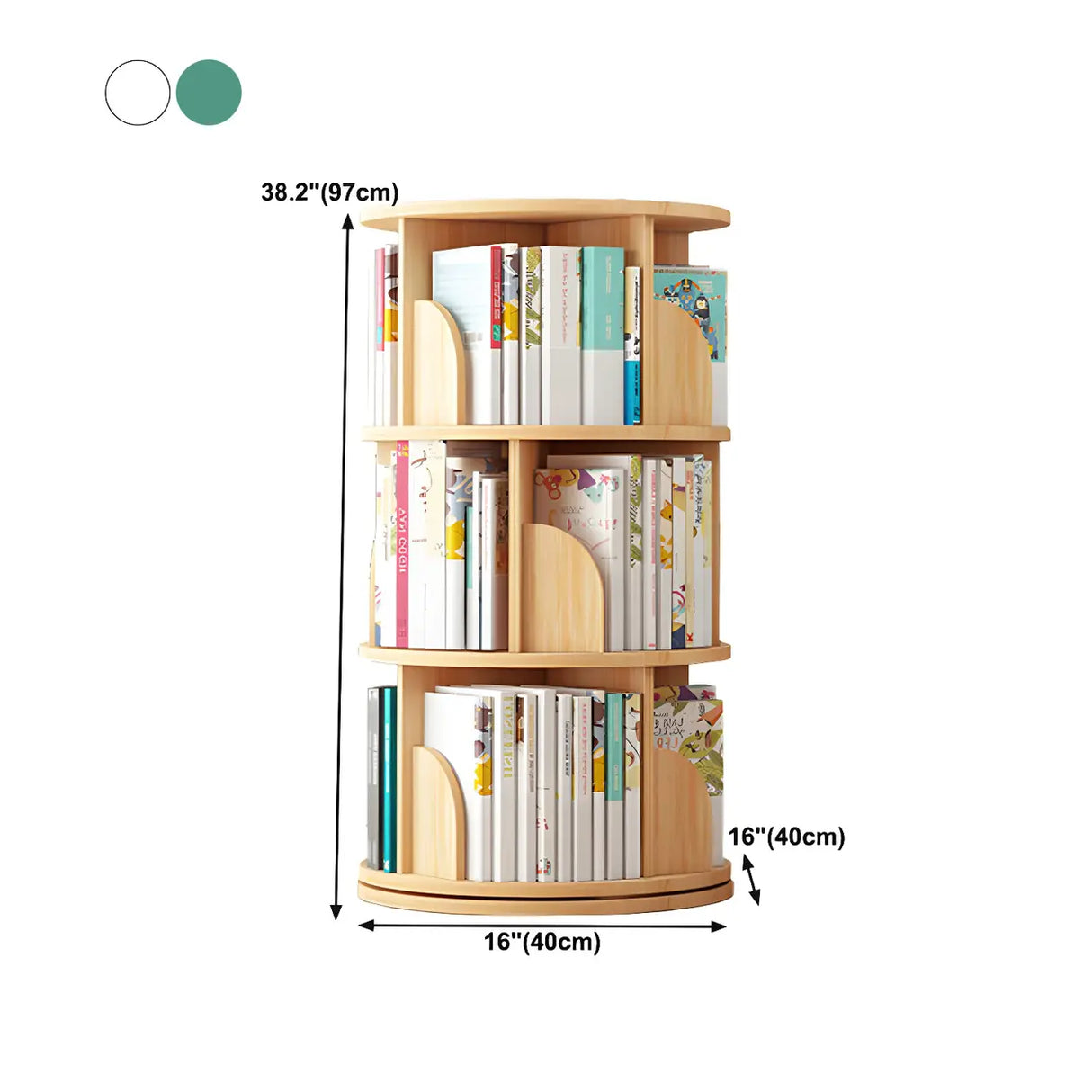 Geometric Open Storage Wood Rotating Round Bookshelf 