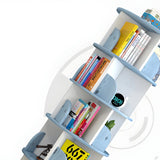 Geometric Vertical Wood Modern Rotatable Round Bookcase Image - 11