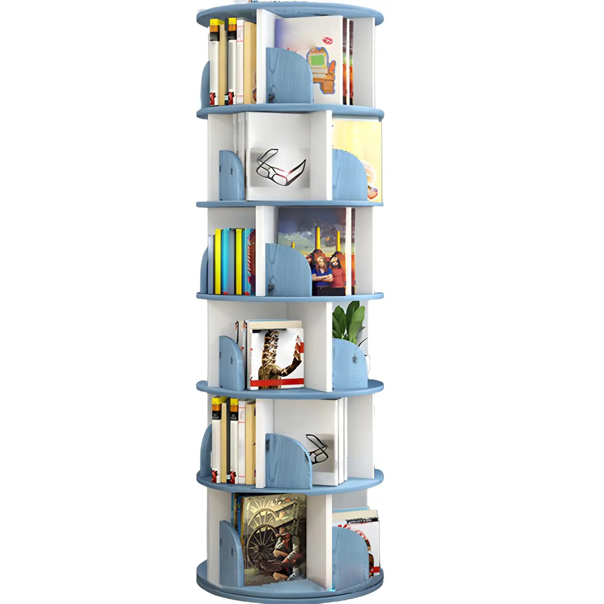 Geometric Vertical Wood Modern Rotatable Round Bookcase Image - 14