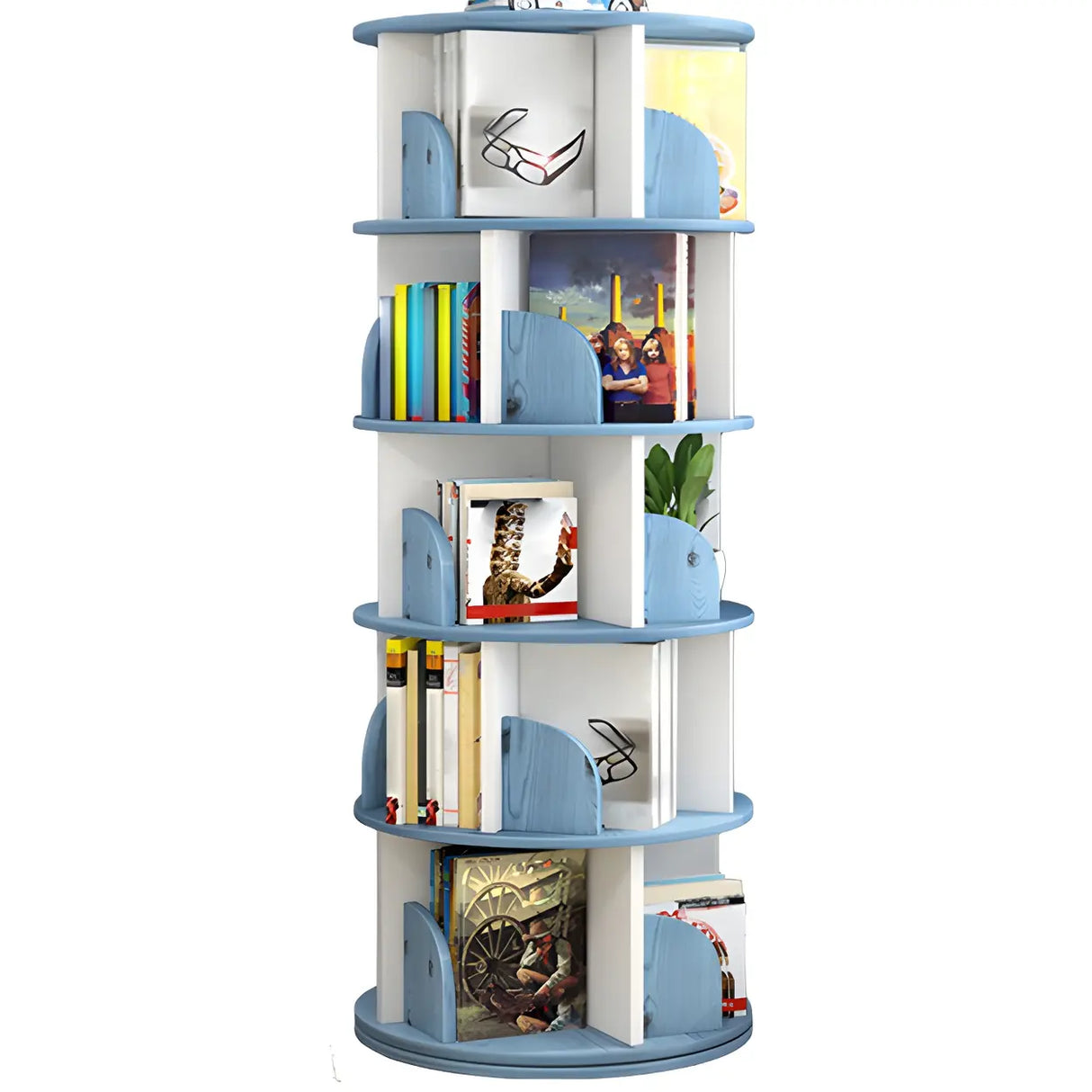 Geometric Vertical Wood Modern Rotatable Round Bookcase Image - 16