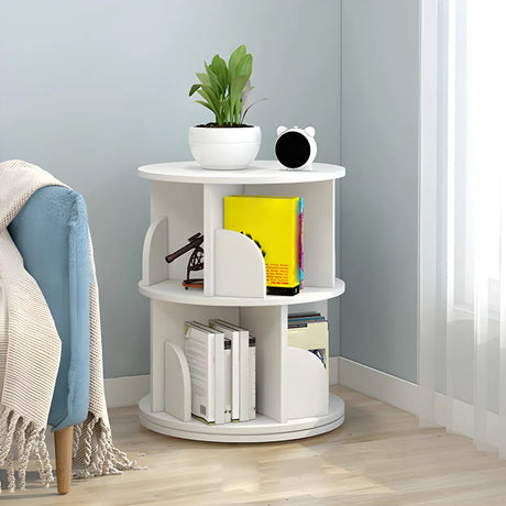 Geometric Vertical Wood Modern Rotatable Round Bookcase Image - 1