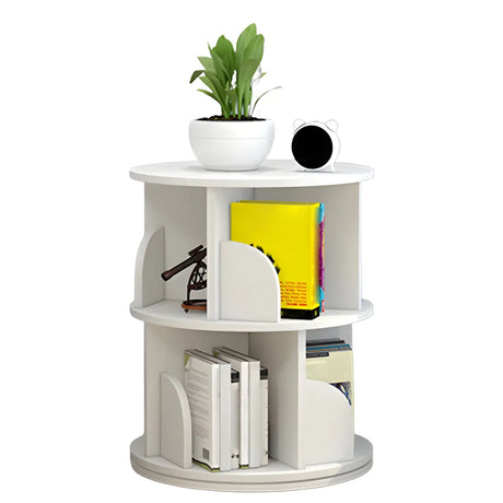 Geometric Vertical Wood Modern Rotatable Round Bookcase Image - 2