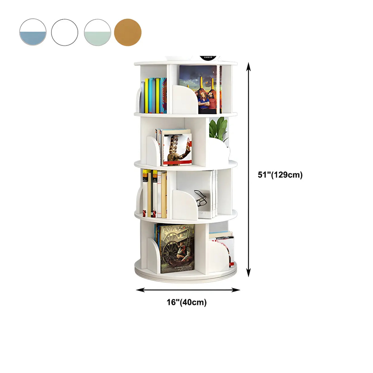 Geometric Vertical Wood Modern Rotatable Round Bookcase Image - 37