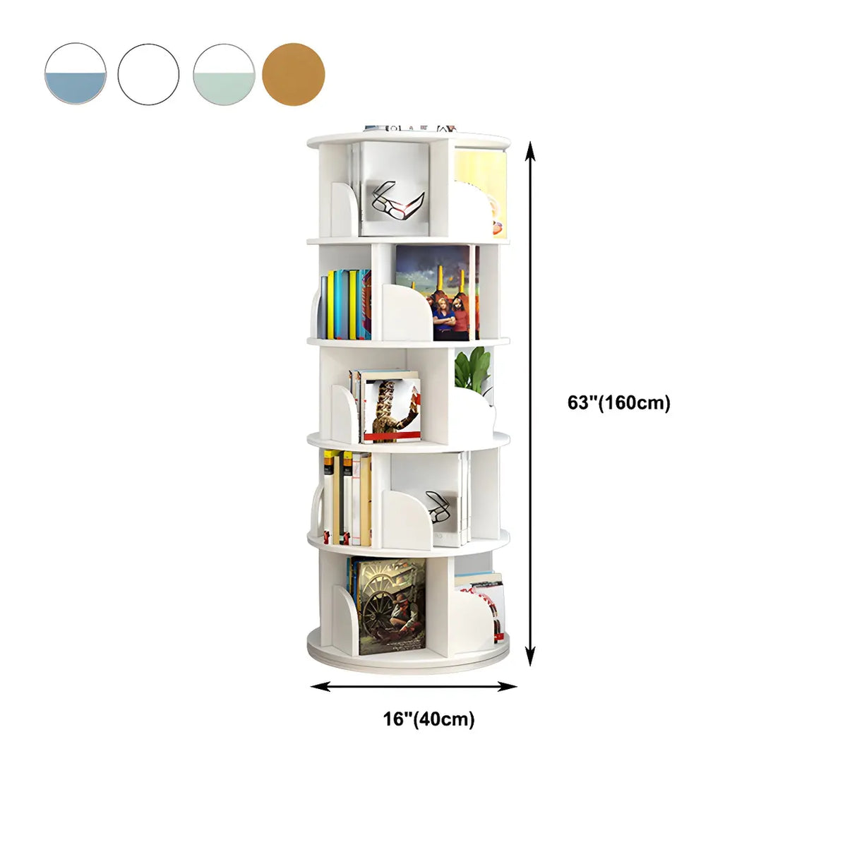 Geometric Vertical Wood Modern Rotatable Round Bookcase Image - 38
