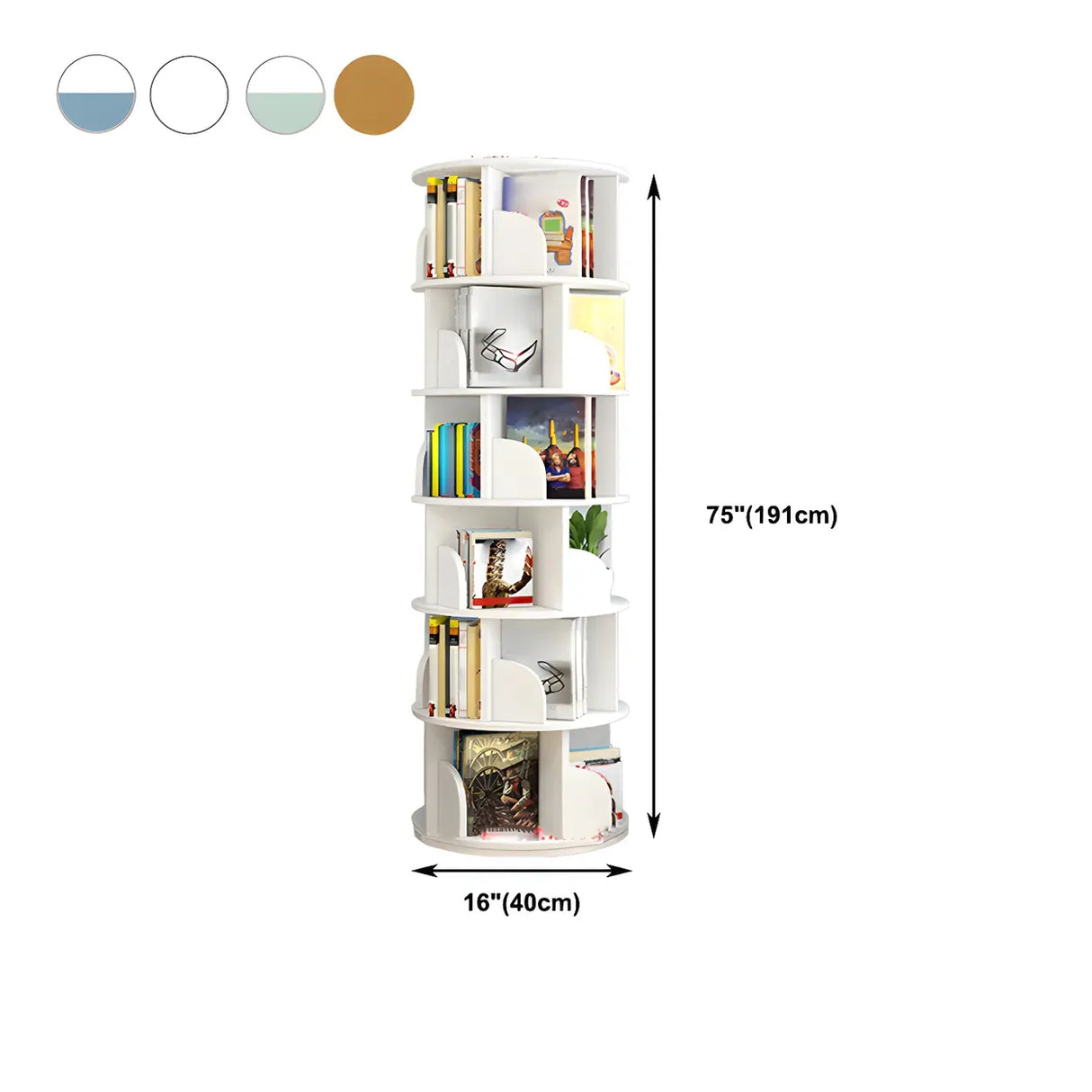 Geometric Vertical Wood Modern Rotatable Round Bookcase Image - 39