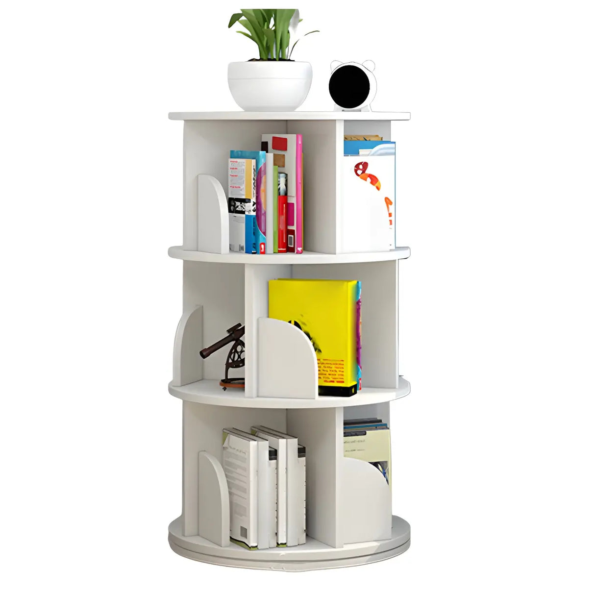 Geometric Vertical Wood Modern Rotatable Round Bookcase Image - 3