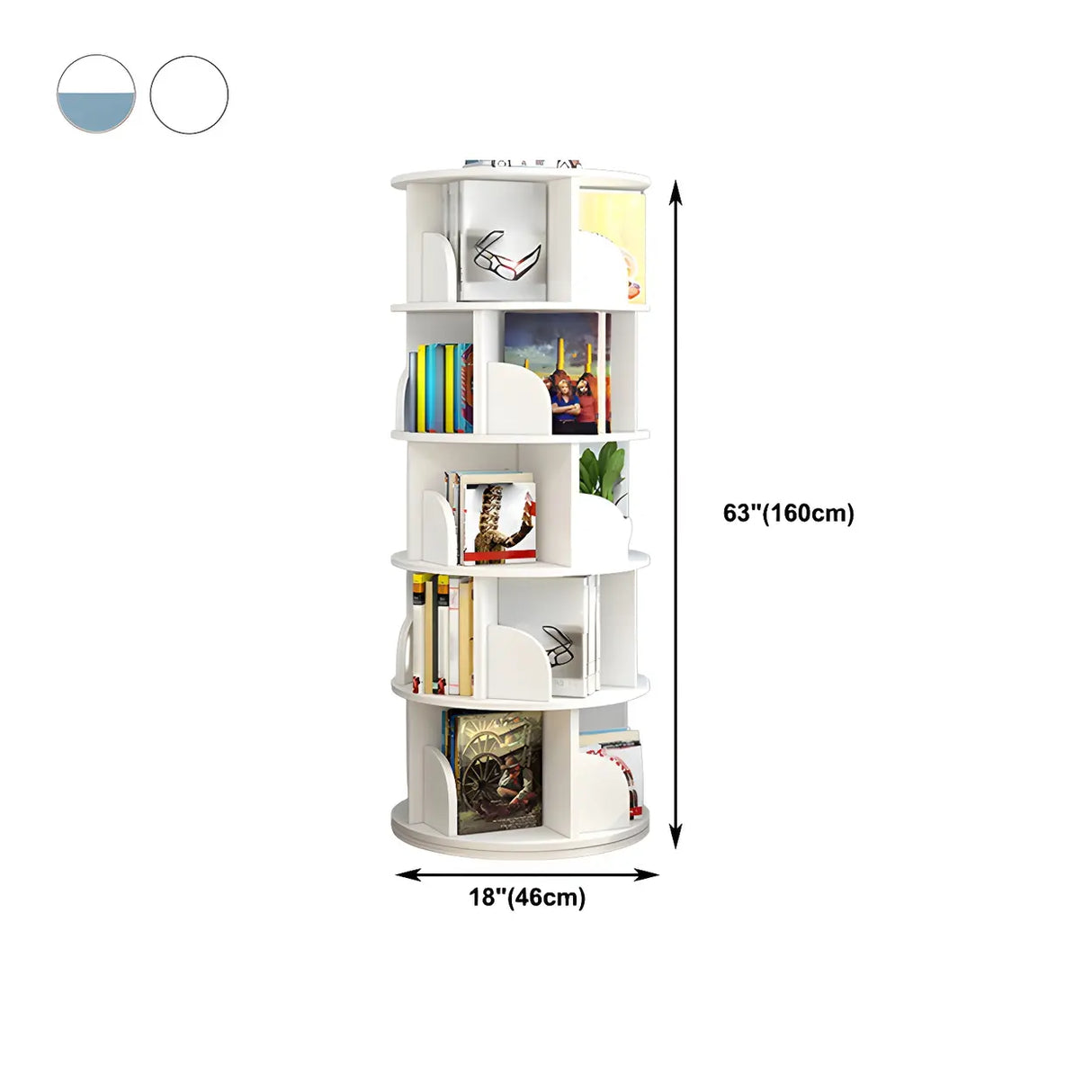 Geometric Vertical Wood Modern Rotatable Round Bookcase Image - 41