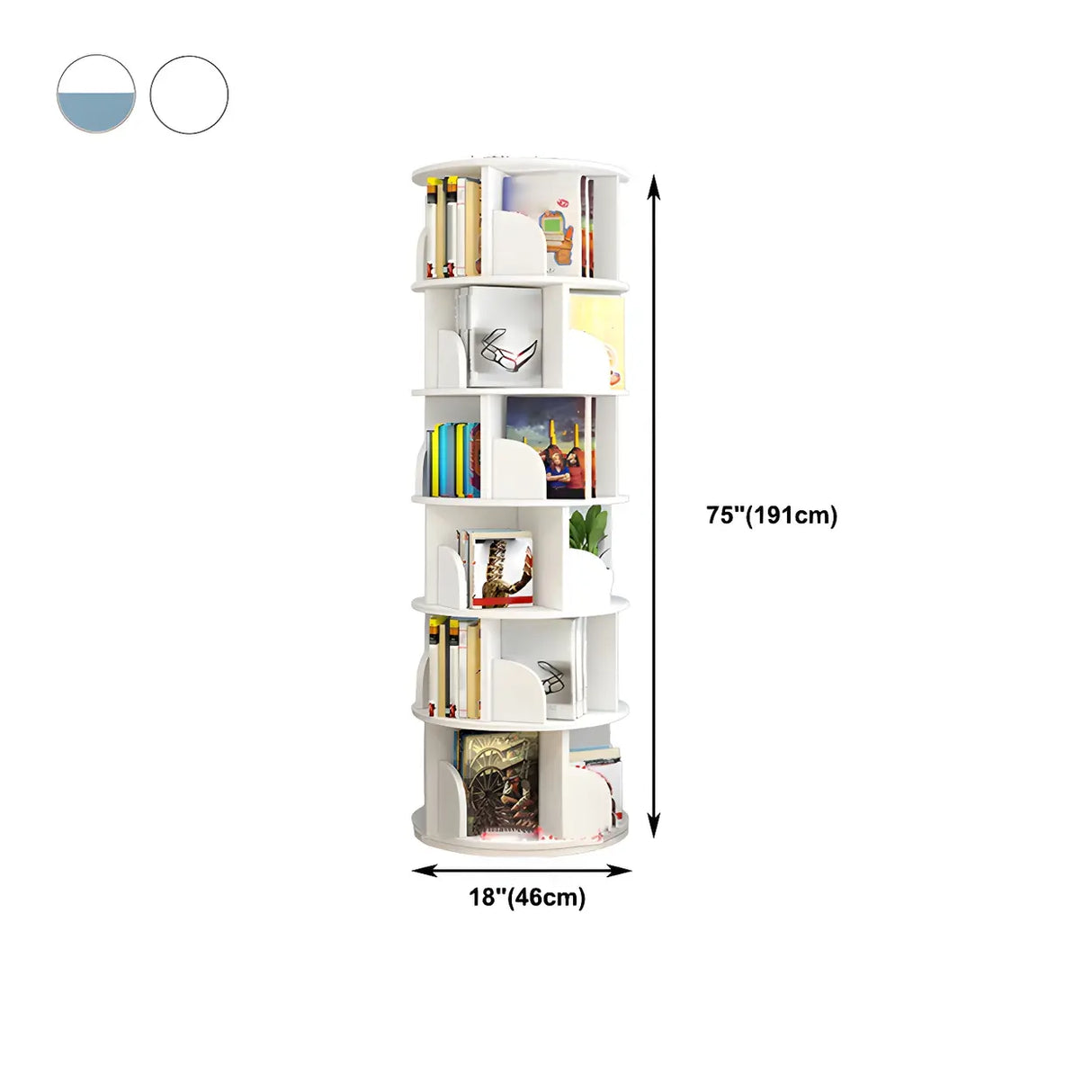 Geometric Vertical Wood Modern Rotatable Round Bookcase Image - 42