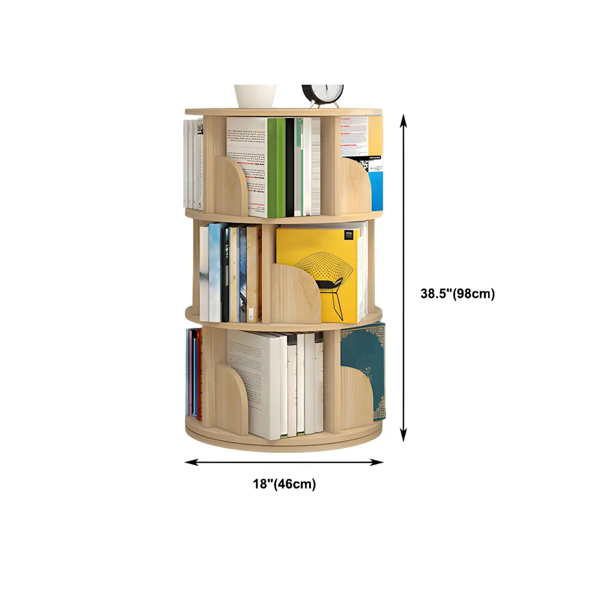 Geometric Vertical Wood Modern Rotatable Round Bookcase Image - 43