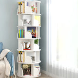 Geometric Vertical Wood Modern Rotatable Round Bookcase Image - 7